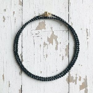 Black Faceted Crystal Choker Necklace | 2mm Beaded Wrap Bracelet | Dainty